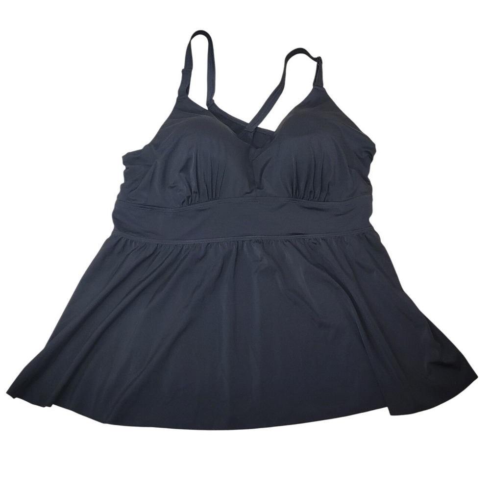 Torrid Black Swim Dress Size 6 DD/F Tummy Control Ruched Waist Swimsuit Tankini